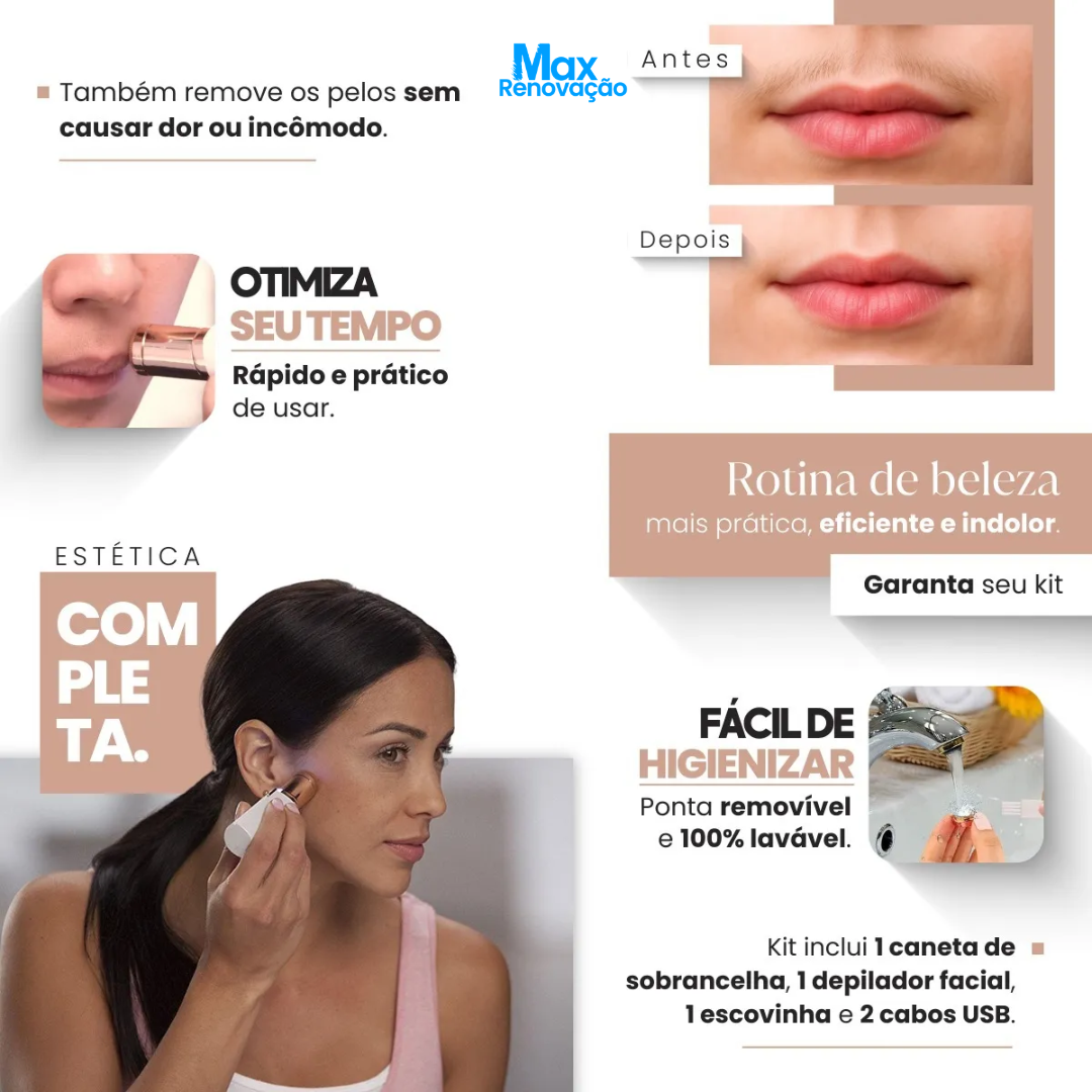 Demonstração de uso da caneta depiladora facial